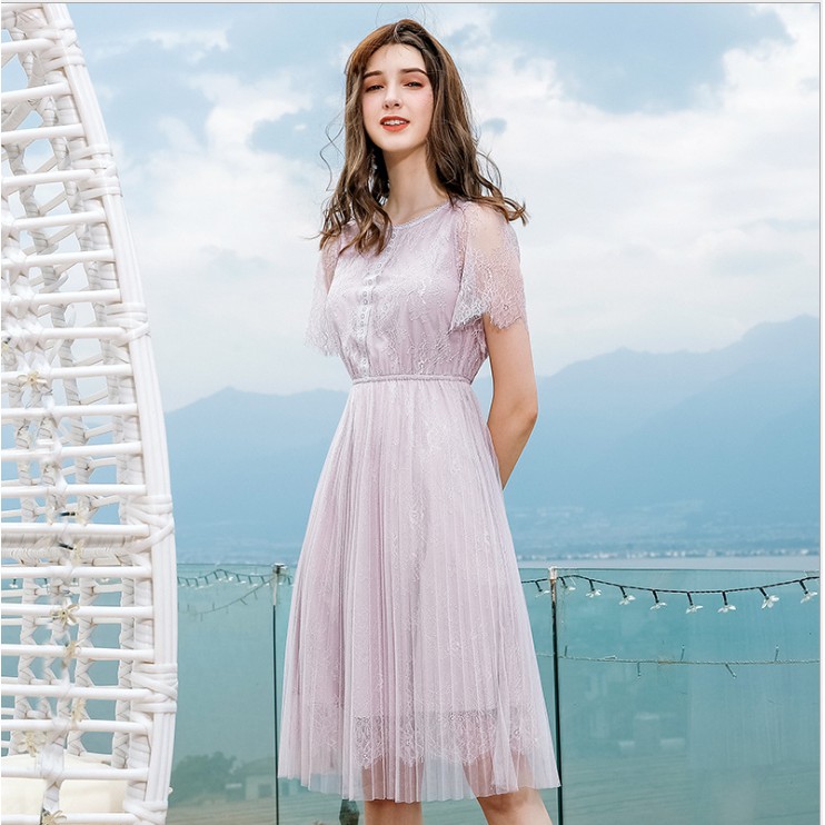 Váy ren nữ 2019 màu tím nhạt hàng quảng châu cao cấp chất đẹp ( có video và ảnh thật )