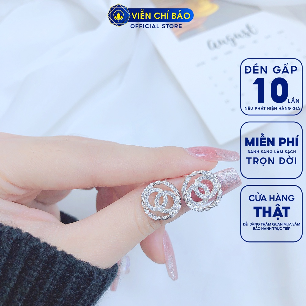 Bông tai bạc nữ CC tròn chất liệu S925 thời trang phụ kiện trang sức nữ thương hiệu Viễn Chí Bảo B400432