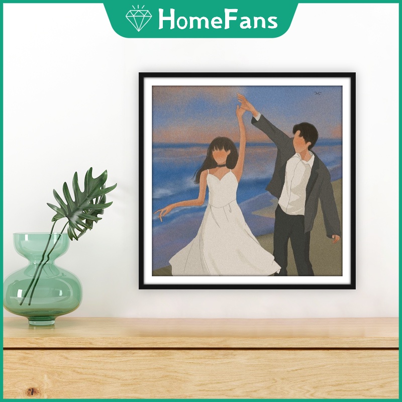 Bộ Tranh Đính Đá 5D Tự Làm 30x30cm / 40x40cm / 50x50cm Hình Cặp Đôi Trang Trí Nhà Cửa