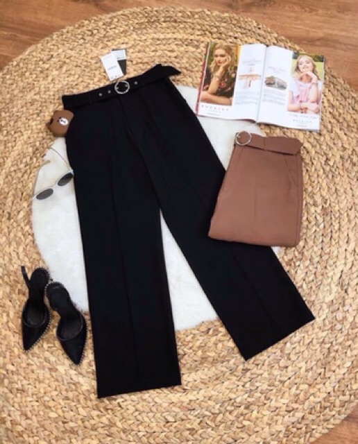 Quần culottes ống rộng kèm đai tròn chất tuyết mưa cao cấp | BigBuy360 - bigbuy360.vn