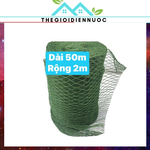 Combo 1 cuộn 50m lưới rào gà, rào vườn cước xanh khổ rộng 2m (mắt 2.5cm), lưới làm giàn cho cây leo, sợi cước chắc chắn