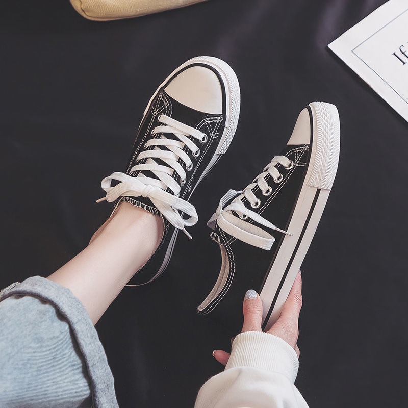 Giày thể thao canvas đế bằng màu sắc trẻ trung phong cách Hàn Quốc