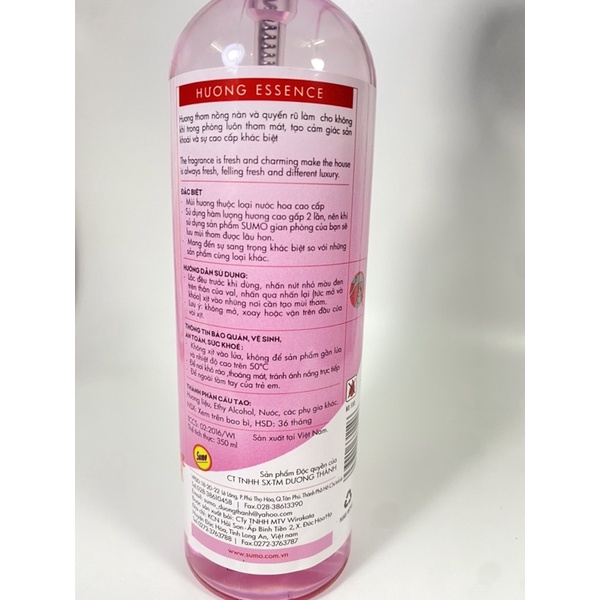 Nước Hoa Xịt Phòng Cao Cấp Sumo 350ml 5 Mùi Hương Chanette/Lavender/Hoa Cỏ/Charming/Essence Dễ Chịu