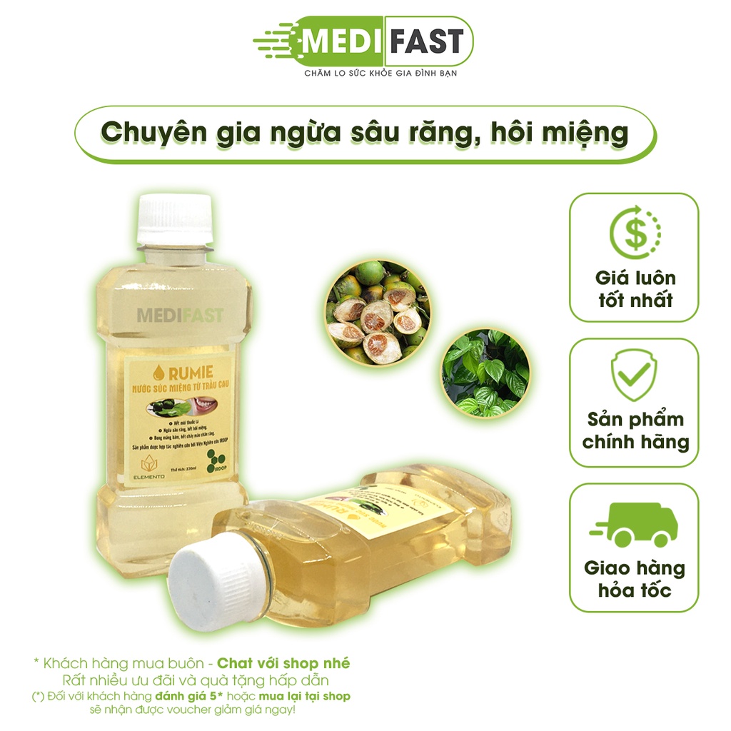 Nước súc miệng trầu không Rumie chai 220ml giảm mùi hôi khó chịu sâu răng ở trẻ em giúp trắng răng giảm ê buốt