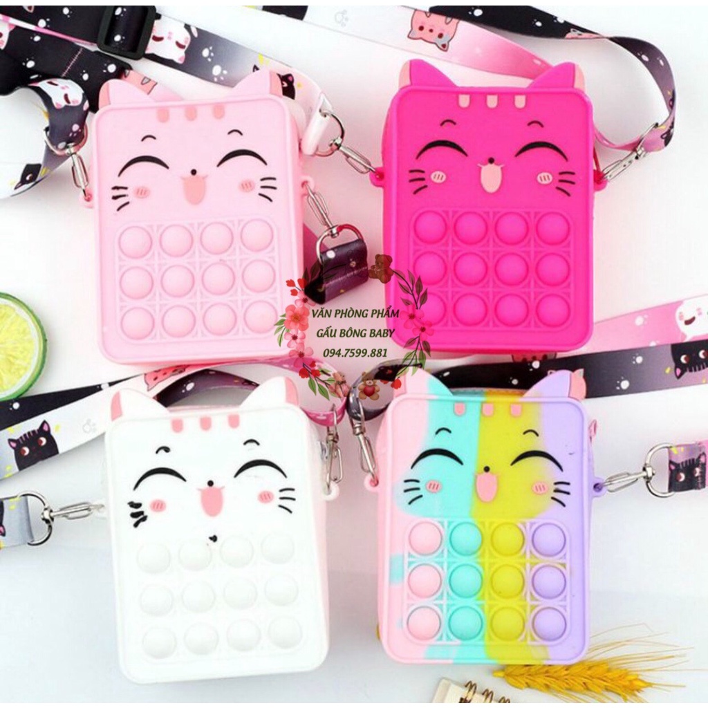 Túi đeo chéo vai popit kèm dây nhiều mẫu,màu đáng yêu cho bé, đồ chơi pop it giải stress, túi silicone kỳ lân