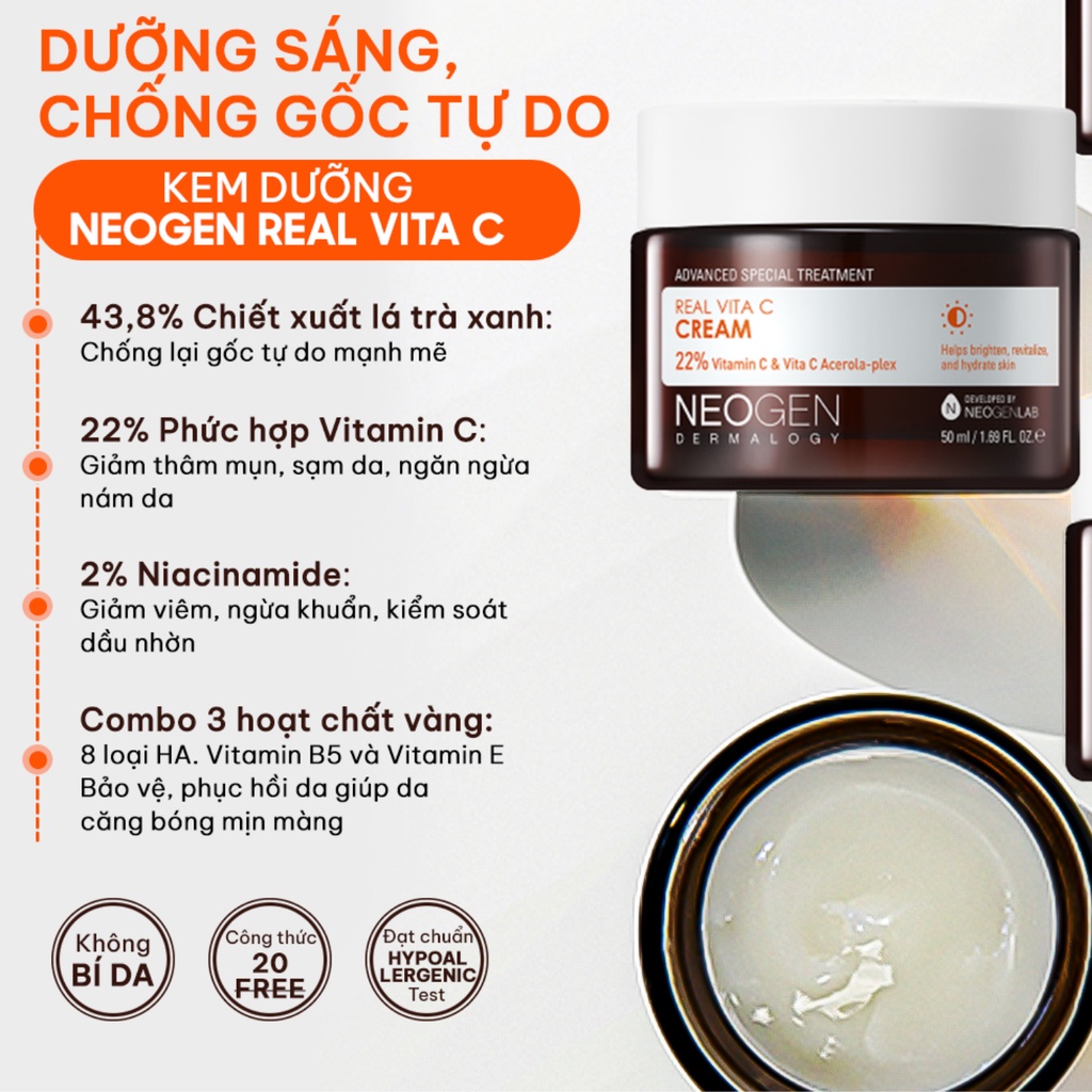 Kem Dưỡng Làm Sáng Xoá Thâm Dưỡng Trắng Vitamin C Neogen Dermalogy Real Vita C Serum 50ml