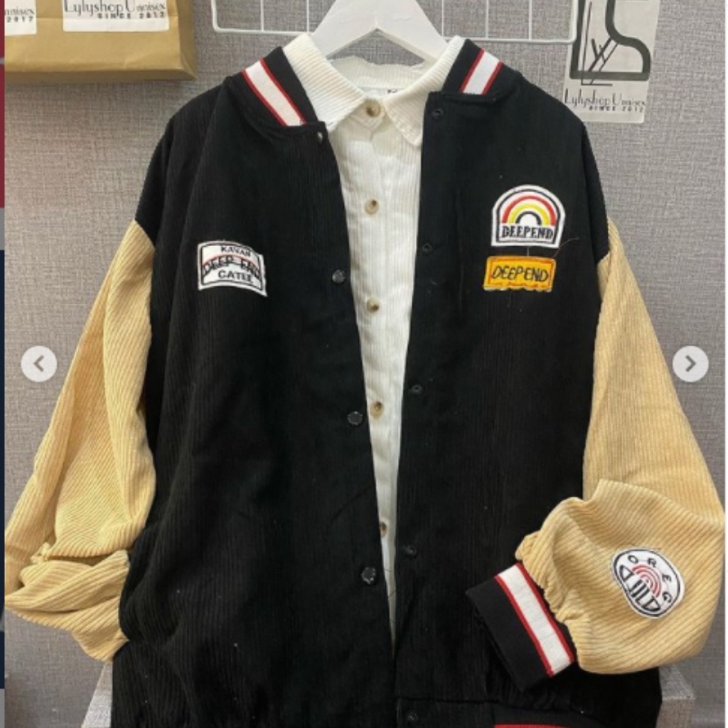 Áo Bomber Nhung Thêu Logo Cầu Vòng Dáng Rộng Unisex Ba Màu Siêu Hot