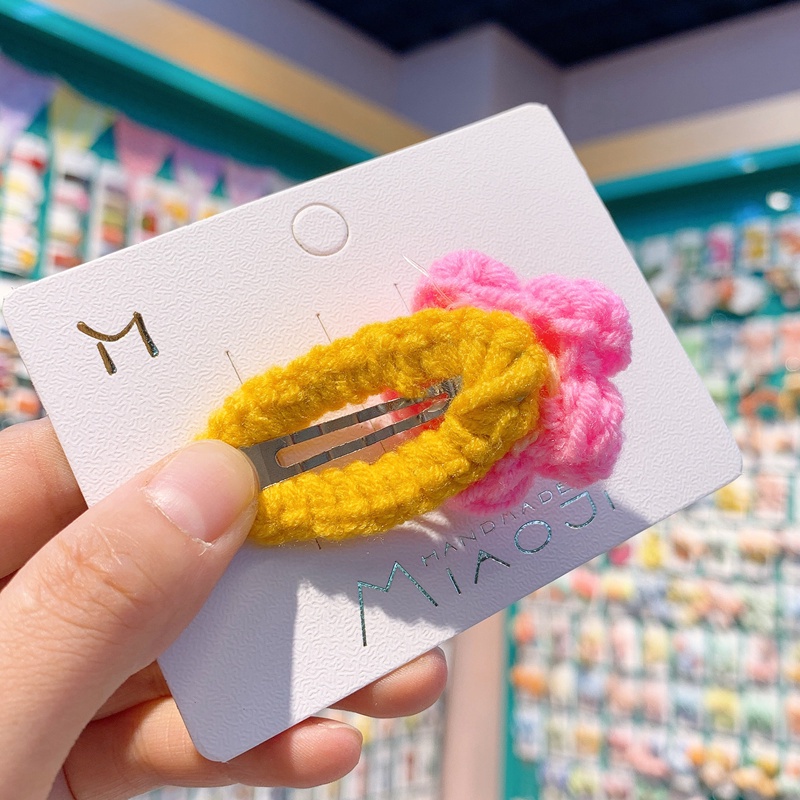 Kẹp tóc đan len hình bông hoa xinh xắn thời trang dễ thương cho bé gái