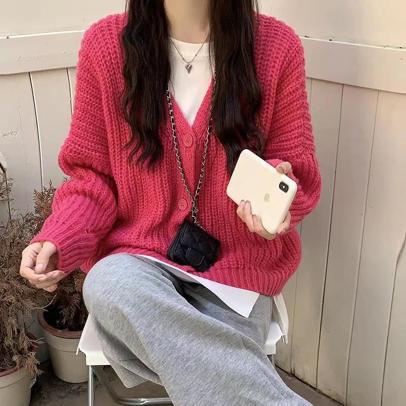 Áo Khoác cardigan Dệt Kim Cổ Chữ v Dáng Rộng Phong Cách Hàn Quốc Thời Trang Thu Đông Hàng Mới Dành Cho Bạn Nữ
