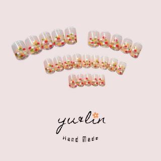 [Yulin] July New 24PCs Fake Nail Patch Finished Nail Patch Wear Nail Polka Dot Candy Color French Nail Patch Waterproof 24 Pieces