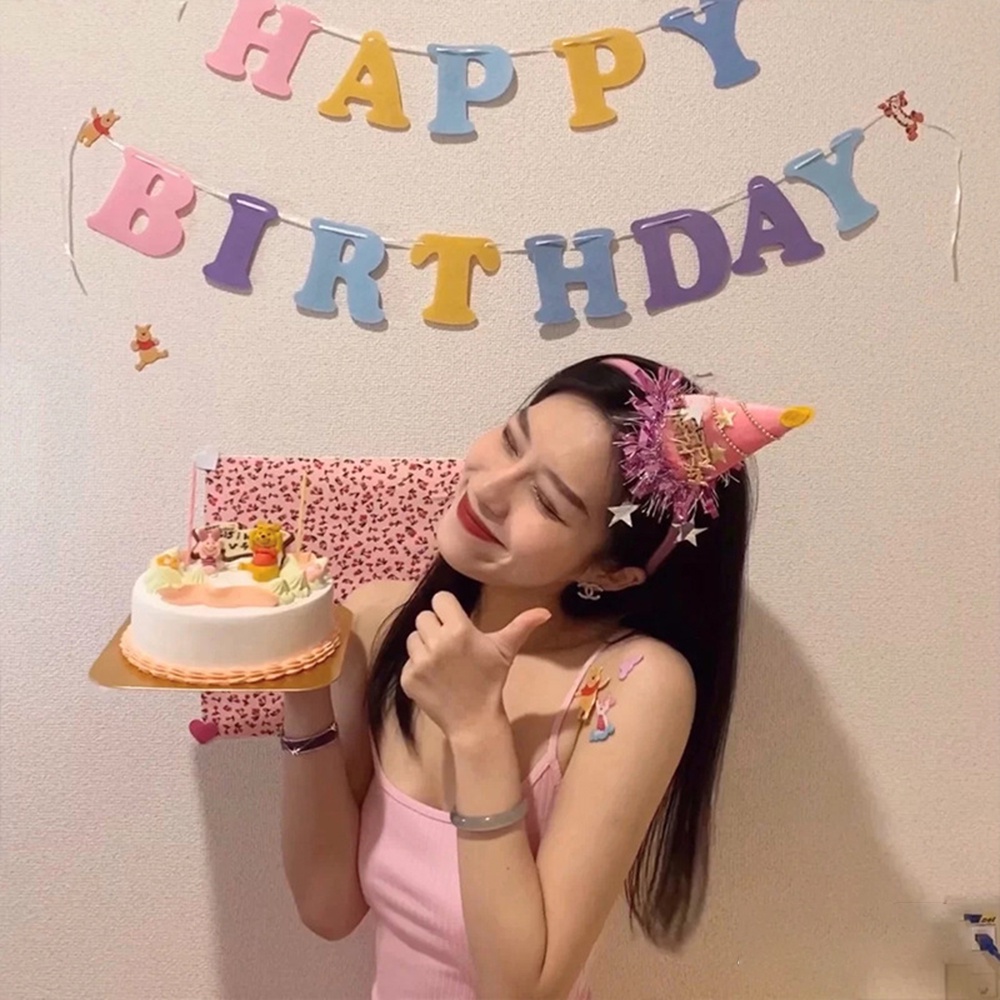 Dây cờ in chữ Happy Birthday phong cách Hàn Quốc trang trí tiệc sinh nhật