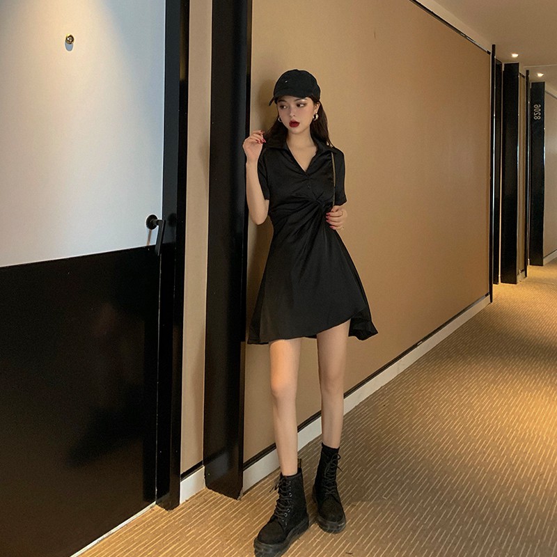 Váy Nữ Cổ Bẻ, Đầm Nữ Thiết Kế Xoắn Eo Nữ Tính Moda.H