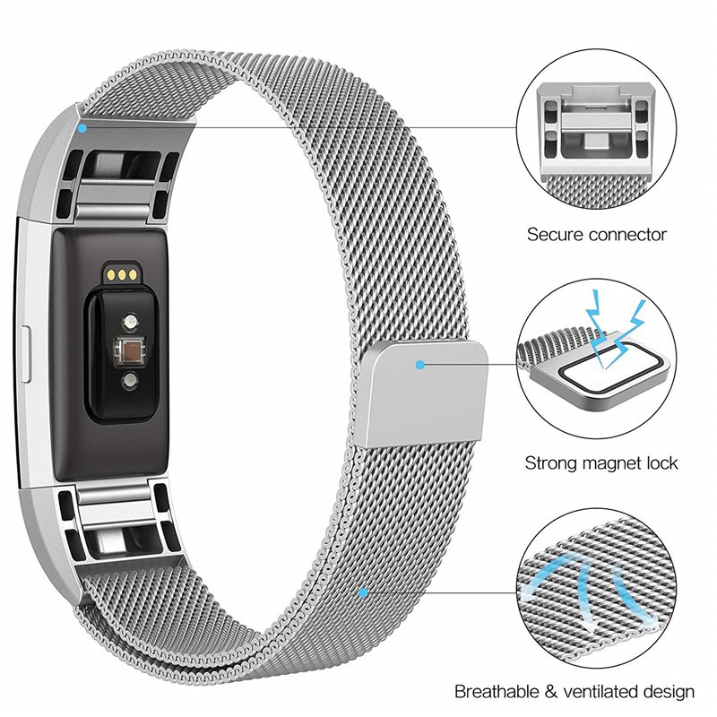 Dây đeo đồng hồ thép không gỉ Milanese Loop cho Fitbit Charge 2