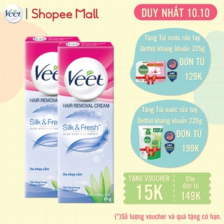 Combo 2 Kem tẩy lông cho da nhạy cảm Veet Silk Fresh 25g/tuýp