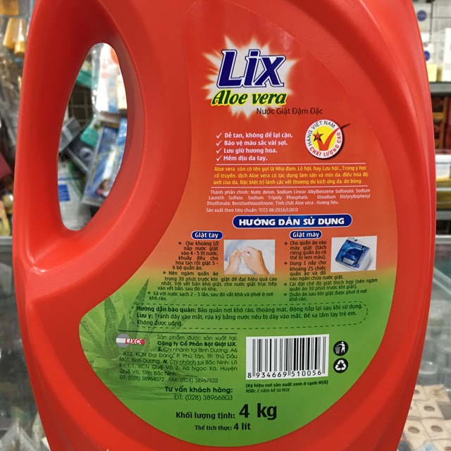 Nước giặt Lix aloe vera chai 4kg