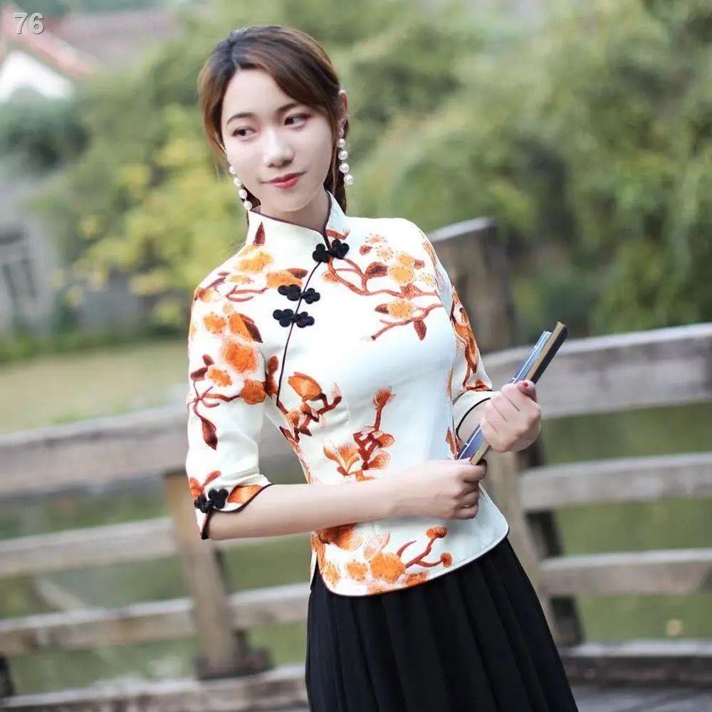 mới và cải tiến retro Tang suit sườn xám hàng đầu nữ phong cách Trung Quốc cỡ lớn văn học và nghệ thuật thời trang phong