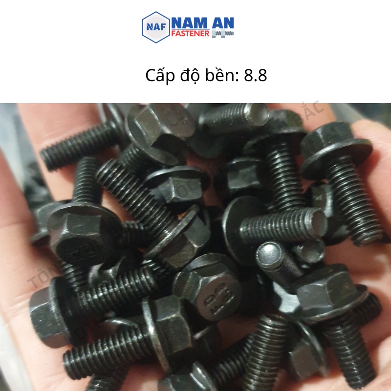 50 con Bu lông liền long đen phẳng M5, M6, M8, M10 đen mộc, cấp bền 8.8, bulong liền phẳng chiều dài: 12->40 mm
