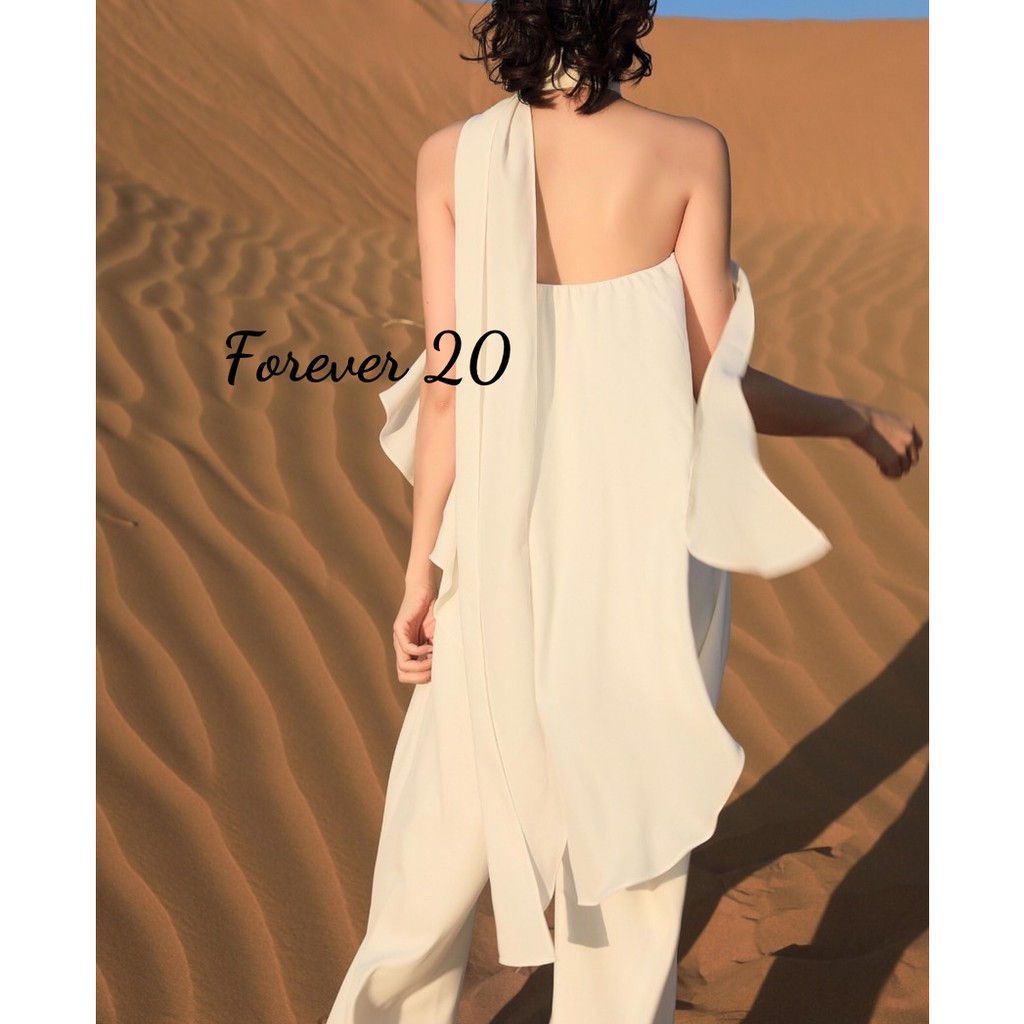 Đồ bay nữ, jumpsuit dài, ống rộng, chất lụa trắng ME'S DIARY | BigBuy360 - bigbuy360.vn