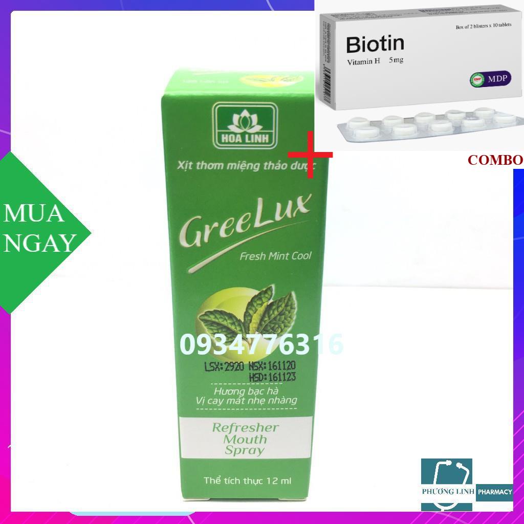Combo Biotin 5mg+ Greelux Xịt thơm miệng thảo dược