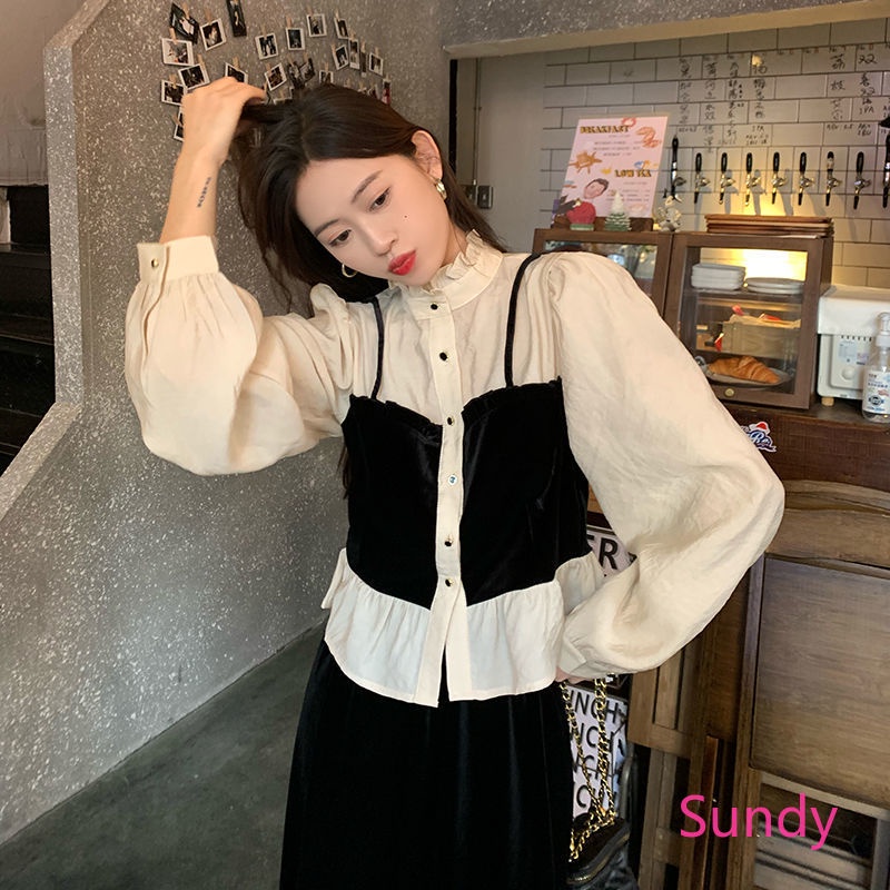 Áo Sơ Mi Tay Phồng Dáng Rộng Màu Sắc Ngọt Ngào Phong Cách Vintage Dành Cho Nữ