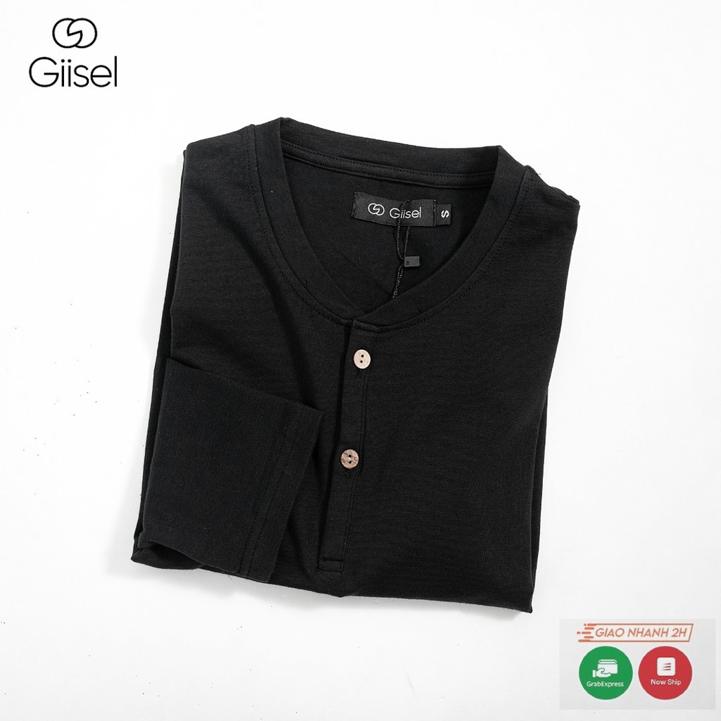 Áo thun cổ 3 khuy henley dài tay chất liệu cotton co giãn Giisel