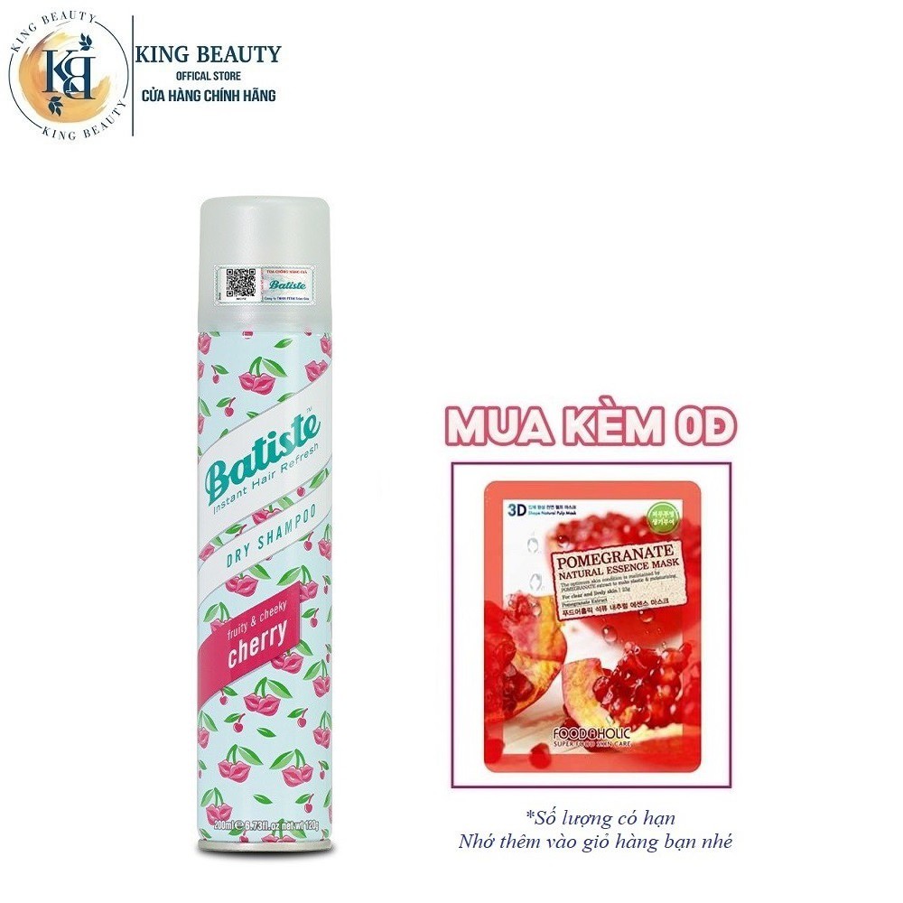 Dầu Gội Khô Giúp Sạch Tóc Và Da Đầu ,Hương Thơm Dài Lâu BATISTE Dry Shampoo 200ml- Cherry