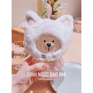 Bình nước thuỷ tinh gấu mũ mèo