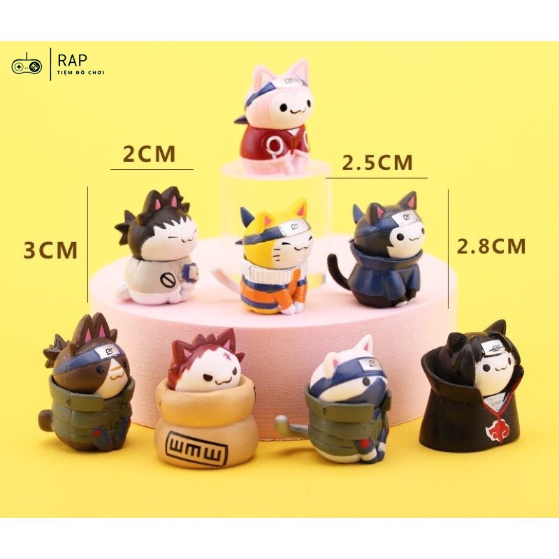 Set 7 mô hình mèo cosplay nhân vật anime Naruto Iruka Itachi Sasuke Kakashi Gaara Sakura Shikumaru cute dễ thương - Ráp