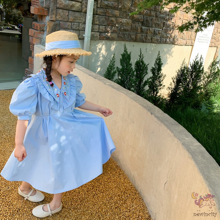 Đầm Tay Phồng Thêu Hoa Đáng Yêu Dành Cho Bé Gái