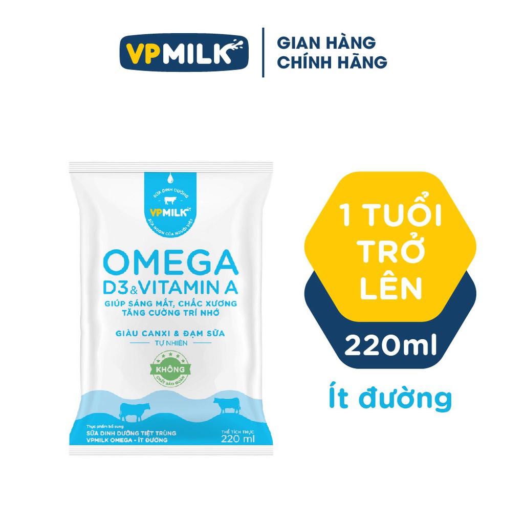 [Mã BMBAU50 giảm 50K đơn 150K] Sữa Dinh Dưỡng Tiệt Trùng VPMilk Omega 220ml (Thùng 48 bịch)