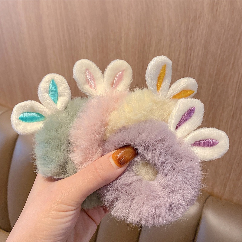 Cột tóc vải nhung scrunchies nhiều màu dây buộc tóc scrunchies hình thỏ