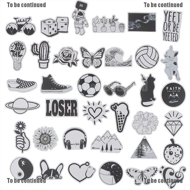 Bộ 50 miếng dán màu đen và trắng trang trí ván trượt / laptop / hành lý / guitar / xe đạp