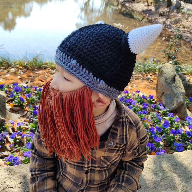 Set 2 Nón Len Kèm Râu Giả Phong Cách Viking Cho Gia Đình