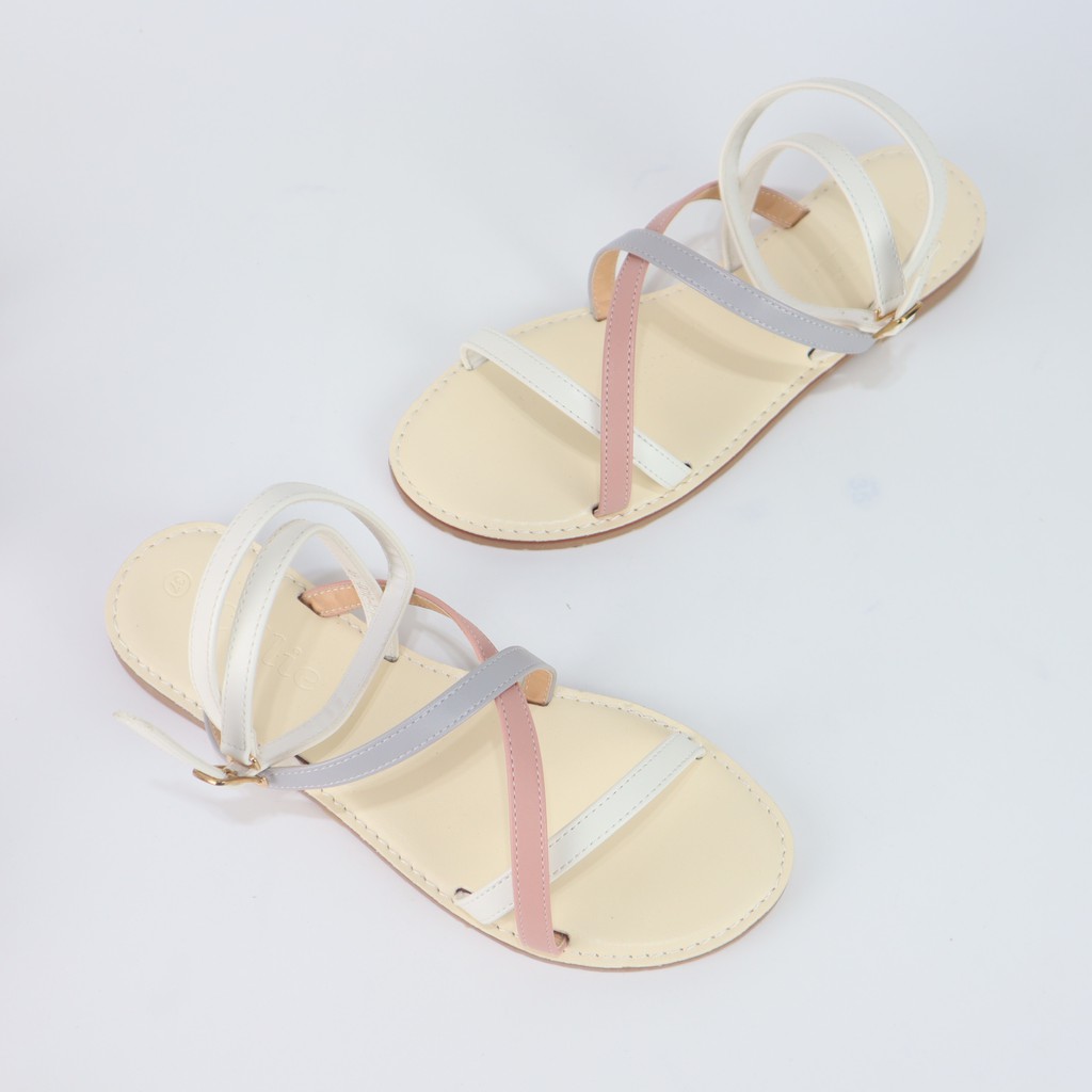 Giày sandal nữ đế bằng phối dây thanh lịch ôm chân Cillie 1097