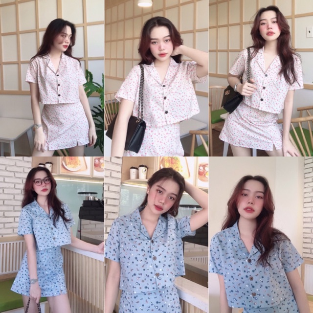 Set Đồ Annie Set gồm chân váy và áo thiết kế chất vải linen in hoạ tiết hoa nhí - váy có bo chun co giãn kèm lớp lót dày | BigBuy360 - bigbuy360.vn