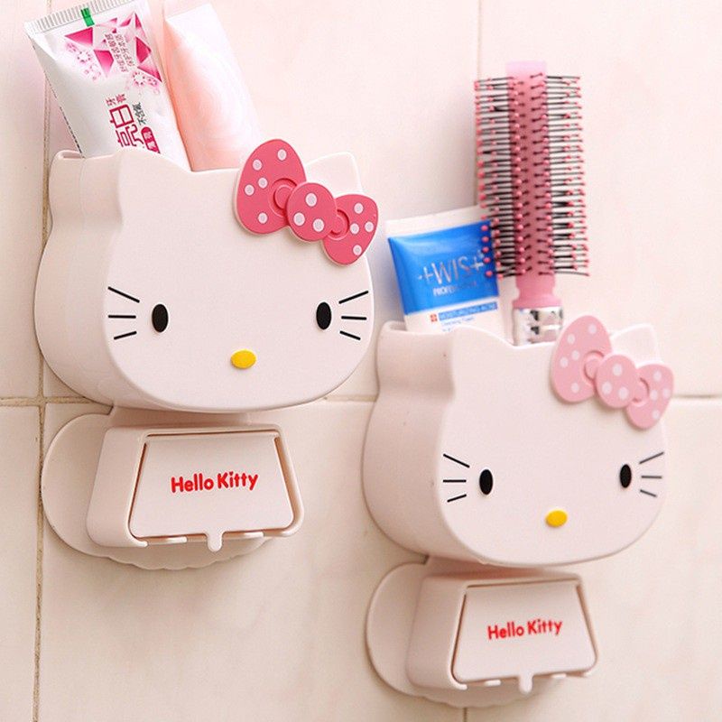 Giá treo bàn chải đánh răng kèm khay đựng đồ tiện dụng  hình Hello kitty- Khay đựng bàn chải , đựng đồ đa năng