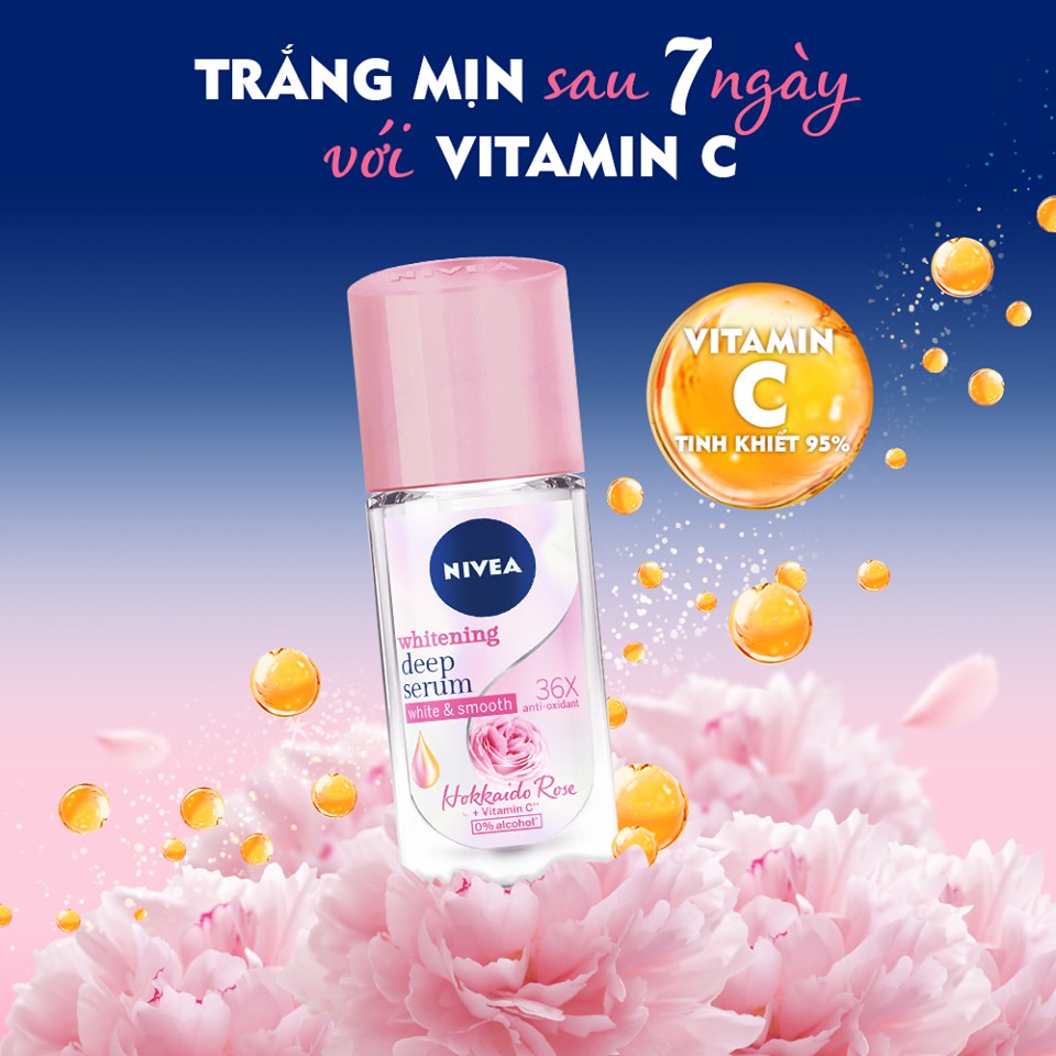 Bộ đôi Lăn ngăn mùi Nivea serum trắng mịn hương hoa hồng Hokkaido (40ml/chai) 85301