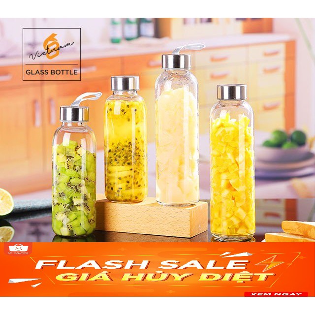 [ĐẠI FLASH SALE] - Sỉ chai đựng nước thủy tinh cỡ 500ml và 300ml có dây xách | BigBuy360 - bigbuy360.vn