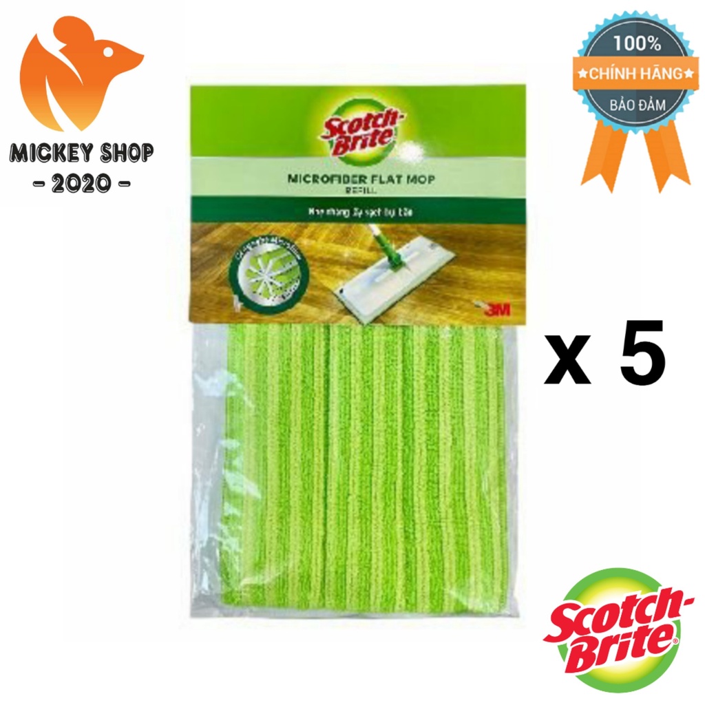 [ HÓT HÒN HỌT] Combo 5 Khăn Lau Nhà Microfiber Cao Cấp Scotch-Brite 3M – Dùng Cho Cây Lau Đa Năng 3 Trong 1 ( Lớn )