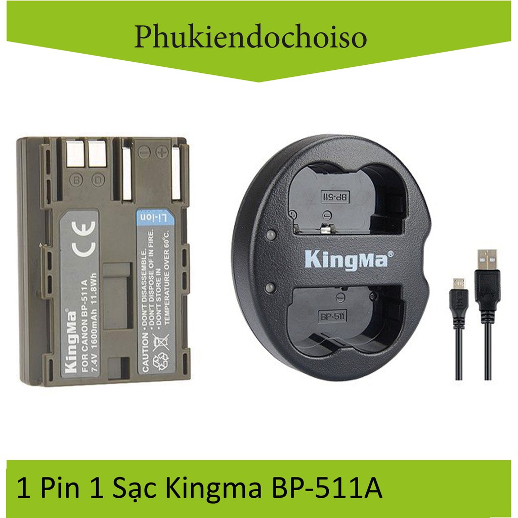 Bộ 1 pin 1 sạc Kingma cho Canon BP-511A + Hộp đựng Pin, Thẻ nhớ