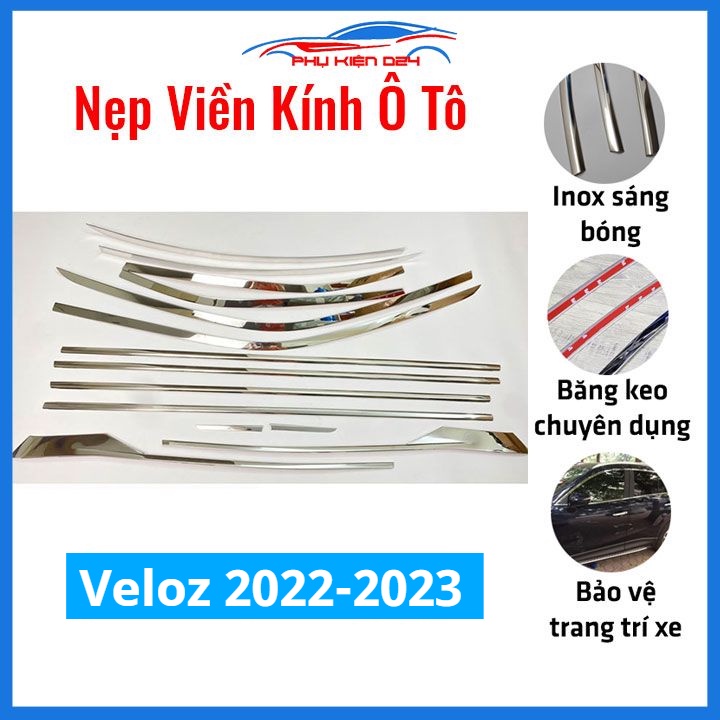 Bộ nẹp viền chân kính cong kính Veloz 2022-2023-2024 Inox sáng bóng chuẩn form xe