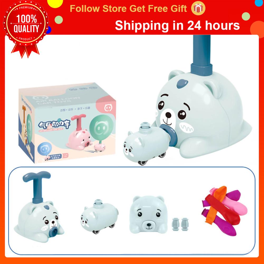 Forest Balloon Powered Launcher Toy Educational Cartoon Aerodynamics Inertial Power Car Racers for Boys Girls Kids