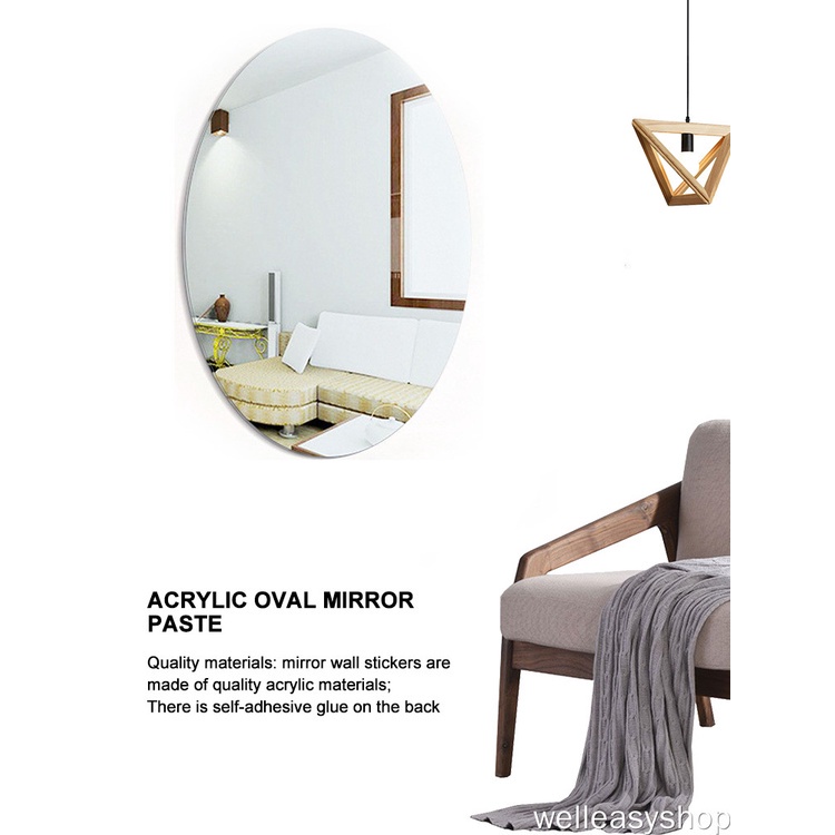 Miếng dán tường bằng acrylic tráng gương hình oval 3D trang trí nhà tắm/phòng khách