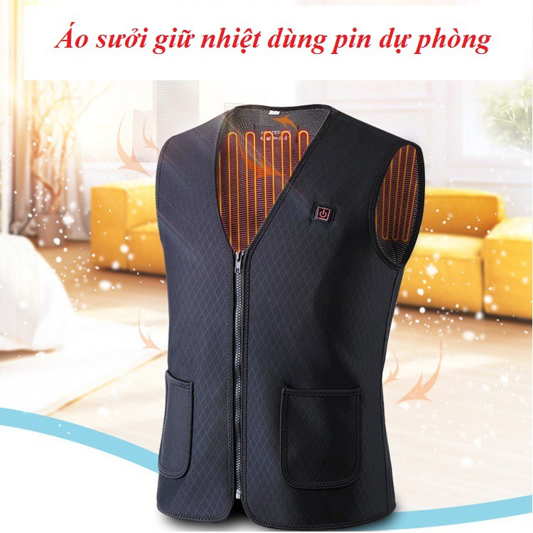 Áo ghi lê sưởi ấm sử dụng điện từ pin dự phòng [KO kèm PIN], điều chỉnh nhiệt độ từ 45- 65 độ