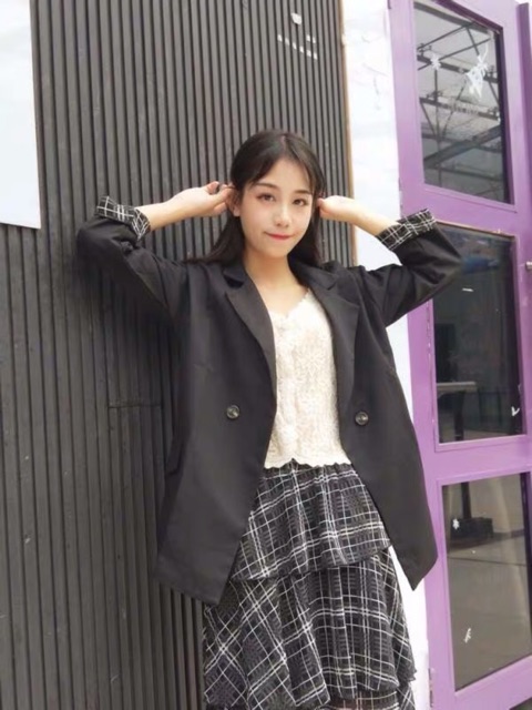 Set áo khoác vest áo blazer nữ MA15 và chân váy xoè xếp tầng kẻ caro có bán rời | BigBuy360 - bigbuy360.vn