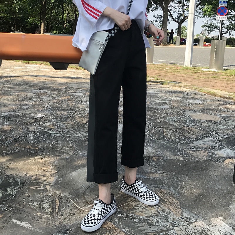 Quần jean nữ ống suông phom rộng, quần bò basic đi học đi làm đi chơi năng động màu đen màu trắng đủ size Ulzzang | BigBuy360 - bigbuy360.vn