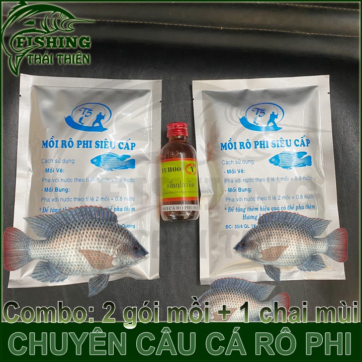 Combo 2 gói mồi câu cá rô phi siêu cấp, 1 chai tinh mùi câu cá rô phi