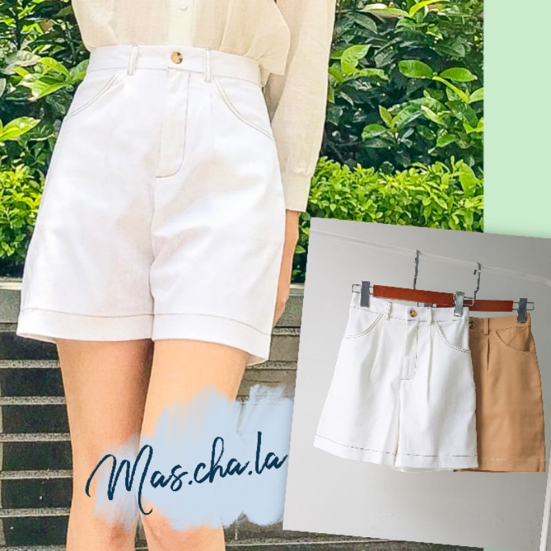 Quần shorts kaki nữ chất co giãn nhẹ. Lưng cao form chữ A đáy vừa không ngắn