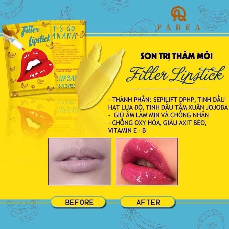 Son filler Khử Thâm Collagen Son Chuối Banana fliller Lipstick Tặng 01 Son Kem Siêu Lì P.A.R.E.A