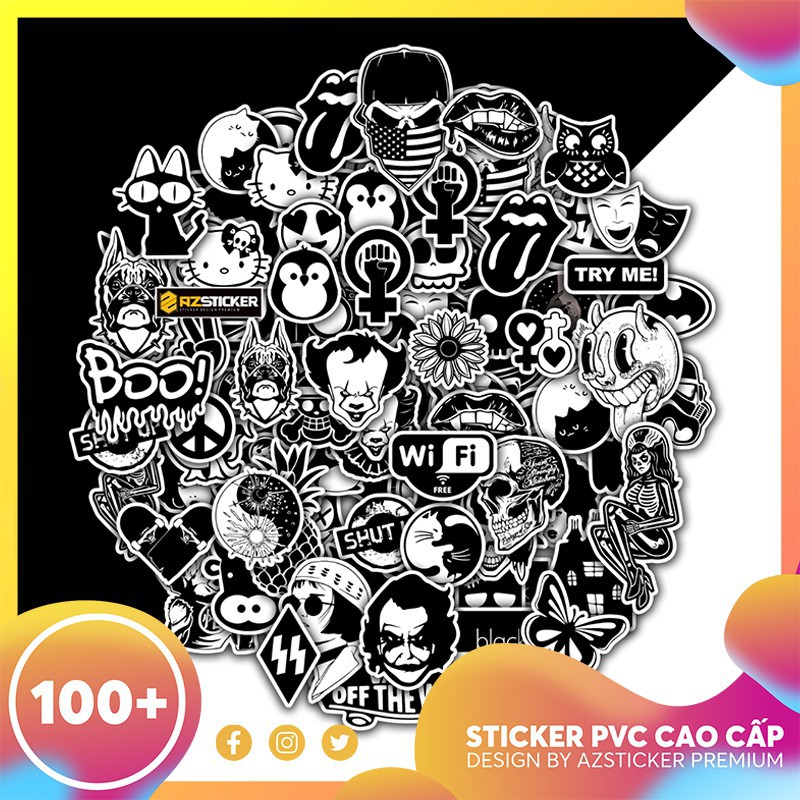 Sticker dán mũ bảo hiểm, laptop, vali, trang trí PVC chống nước đủ mẫu, cắt sẵn